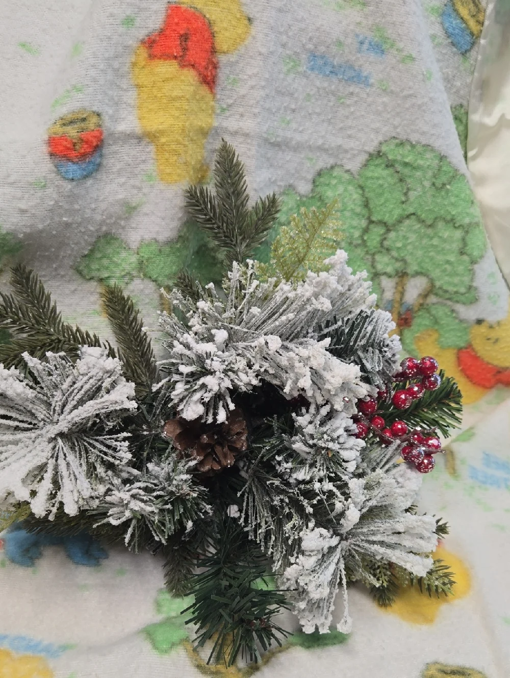 Ashland Flocked Pine Garland Pick with Red Berries Mini Wreath